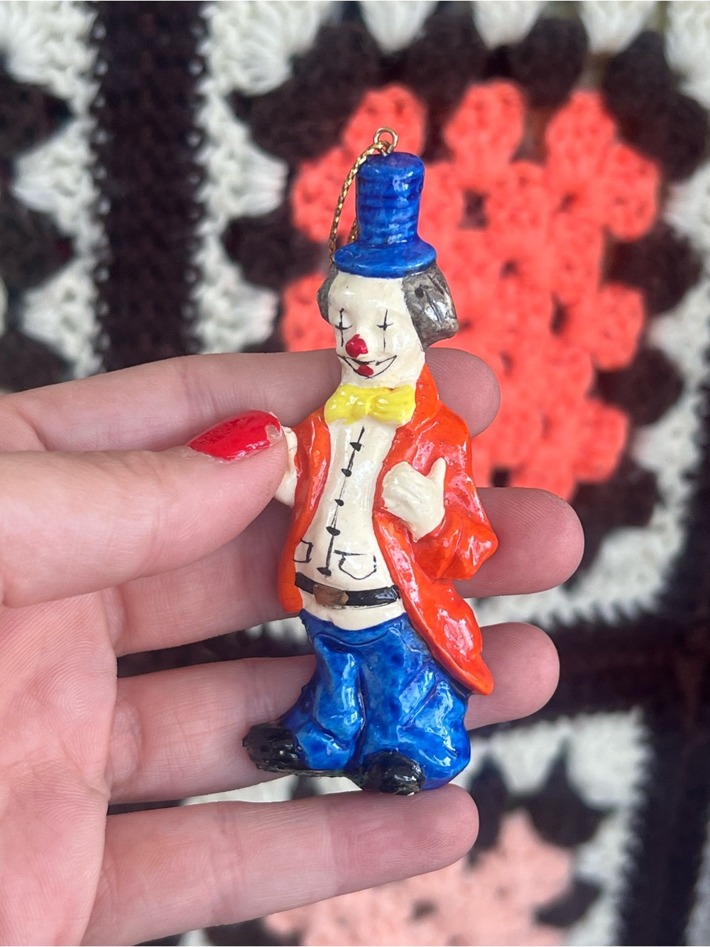 Vintage Clown Christmas Ornament Hand Painted Resin Holiday Tree Decor